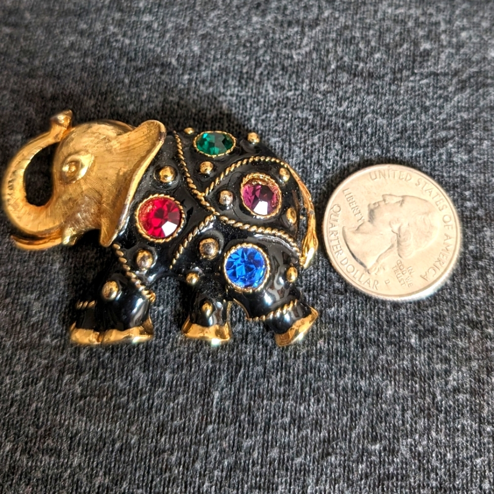 Vintage Jeweled Elephant Brooch